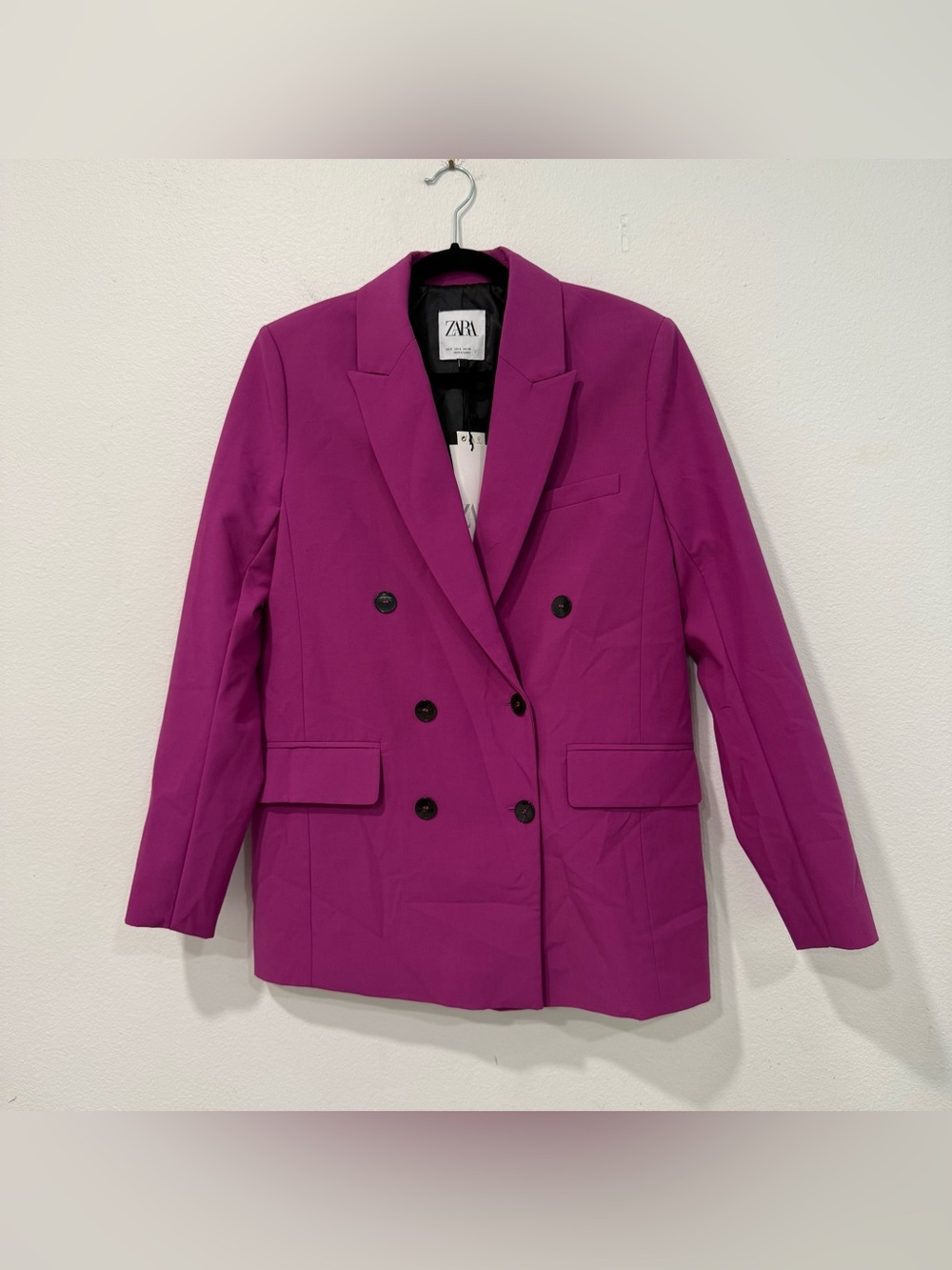 Zara Double Breasted Viva Magenta Oversized Blazer S - Picture 2 of 6